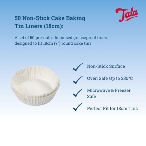 Tala 50 Non-stick Cake Baking Tin Liners 18cm  