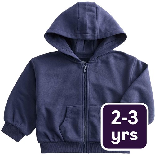 M&S Boys Cotton Rich Navy Zip Through Hoodie, 2-3 Years, Navy