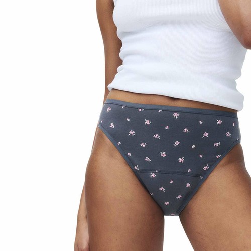 M&S Floral Cotton High Leg Knickers, Size 6, Carbon