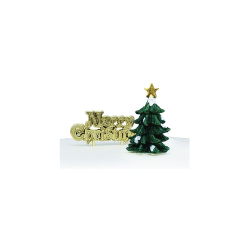 Merry Christmas Green Tree Resin Cake Topper