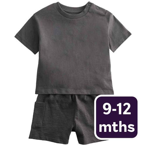 M&S Boys Pure Cotton Shirt & Cargo Shorts Outfit, 9-12 Months, Multi