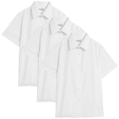 M&S Girls School Shirts, 3-4 Years, White