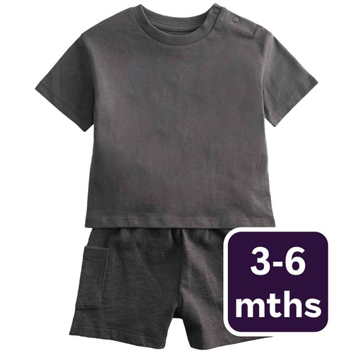 M&S Boys Pure Cotton Shirt & Cargo Shorts Outfit, 3-6 Months, Multi