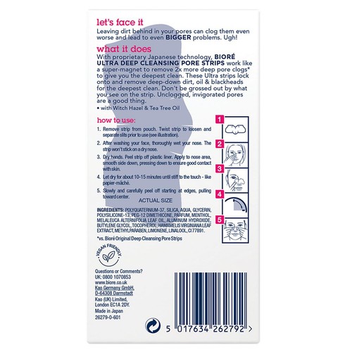 Biore Witch Hazel Ultra Deep Cleansing Nose Pore Strips For Spot Prone Skin