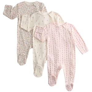 M&S Autumnal Floral Popper Footed Sleepsuit, 0-3 Months, Pale Blush