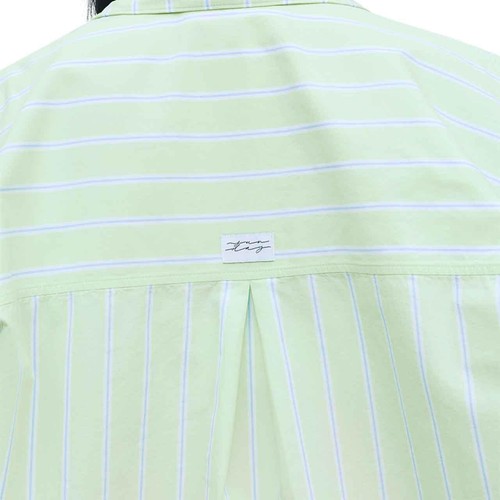 M&S Womens Pure Cotton Poplin Striped Pyjama Top, 10, Green