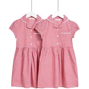 Girls Cotton Rich School Dresses, 2 Pack, 7-8 Years, Red Mix