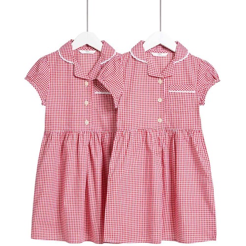 M&S Girls Cotton Rich School Dresses, 2 Pack, 7-8 Years, Red Mix