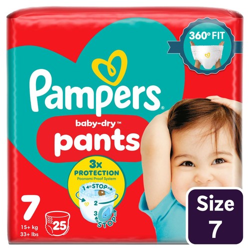 Pampers Baby-Dry Nappy Pants, Size 7 (15kg+) Essential Pack