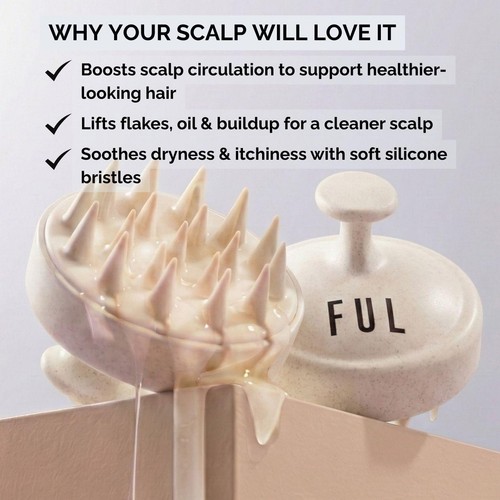 FUL Scalp Massager Brush White Silicone Exfoliator for Hair Growth