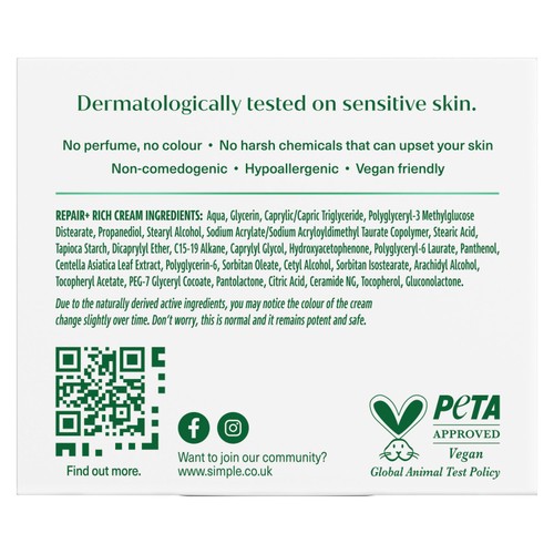 Simple Repair+ Rich Moisturiser Cream