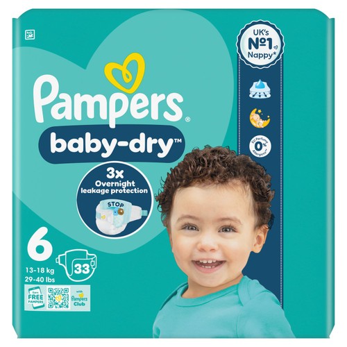 Pampers Baby-Dry Nappies, Size 6 (13-18kg) Essential Pack