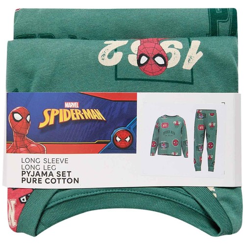M&S Boys Pure Cotton Spider-Man Pyjamas, 7-8 Y, Light Green