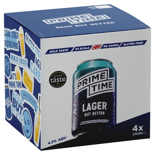 Prime Time Lager, 4 x 330ml