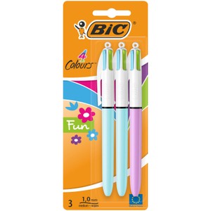 BIC 4 Colours Fun Retractable Ballpoint Pens, Pack of 3