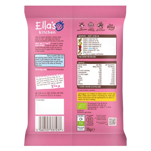 Ella's Kitchen Strawberry & Banana Melty Puffs Baby Snack 6+ Months