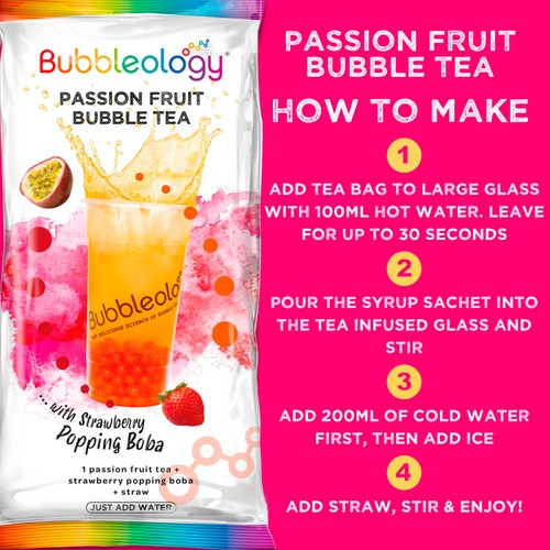 Bubbleology Passion Fruit Bubble Tea with  Strawberry Popping Boba