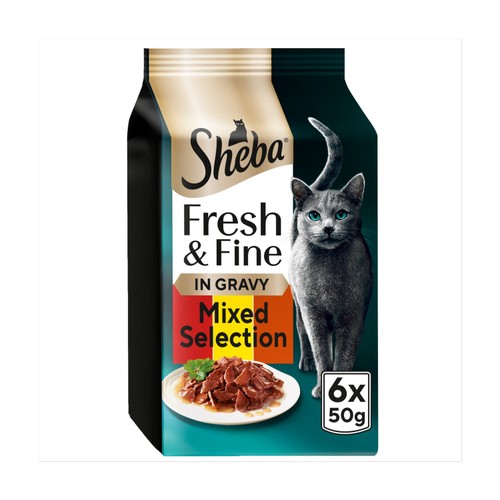Sheba Fresh & Fine Cat Pouches with Beef & Chicken & Lamb in Gravy