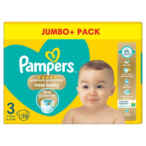 Pampers New Baby Nappies, Size 3 (6-10kg) Jumbo+ Pack