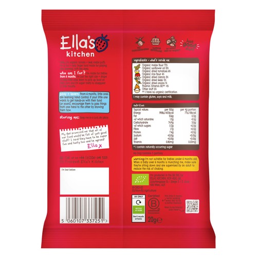 Ella's Kitchen Tomato & Leek Melty Puffs Baby Snack 6+ Months