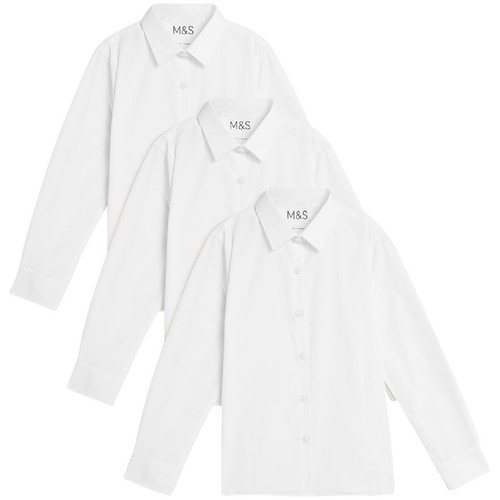 M&S Girls 3Pk Slim Fit LS ETI Blouse 3-4 Y