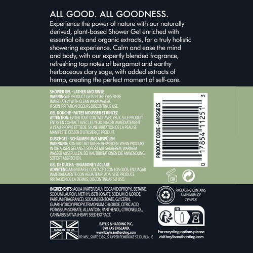 Baylis & Harding Goodness Mens Shower Gel - Bergamot & Clary Sage