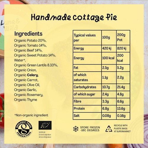 Lune & Wild Handmade Cottage Pie Toddler Meal 1-4 years