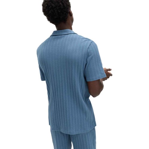 M&S Mens Cotton Rich Jersey Textured Loungewear Top, L, Chambray