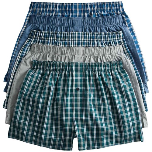 M&S Mens Pure Cotton Checked Woven Boxers, L, Green