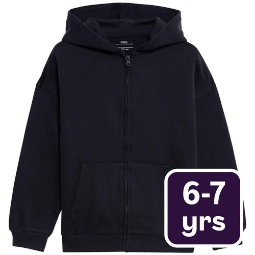 M&S Cotton Rich Plain Hoodie, 6-7 Y, Navy