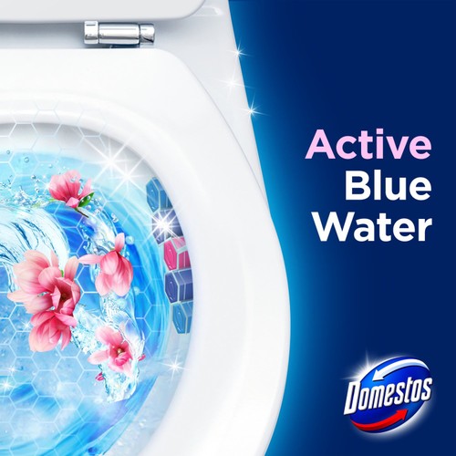 Domestos Power 5 Blue Water Toilet Rim Block Magnolia