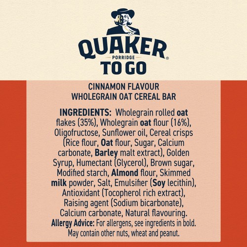 Quaker Porridge To Go Cinnamon Breakfast Bars