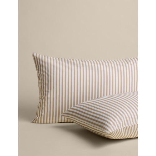 M&S Cotton Blend Simple Stripe Bedding Set, Biscuit, Double