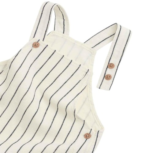 M&S Smart Thin Stripe Linen Bib Short, 6-9 Months, Blue