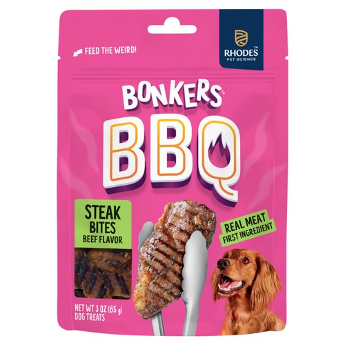 BONKERS BBQ, Soft & Chewy Beef Steak Flavored Dog Treats, 85g, Bag