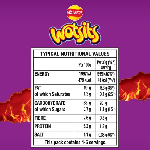 Wotsits Crunchy Extra Flamin' Hot Sharing Bag Crisps 130g