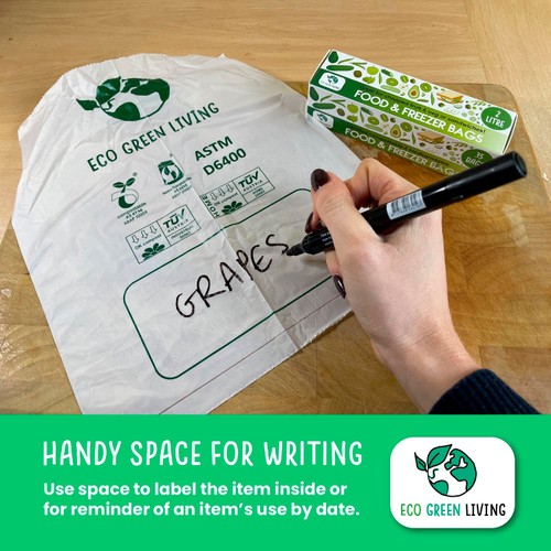 Eco Green Living Certified Compostable 2L Freezer Bags for Food Storage