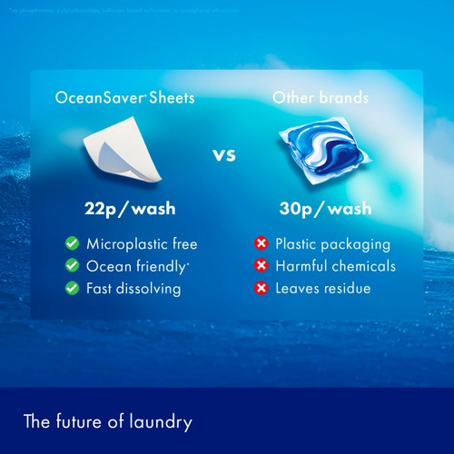 OceanSaver Plastic Free Non-Bio Laundry Detergent Sheets