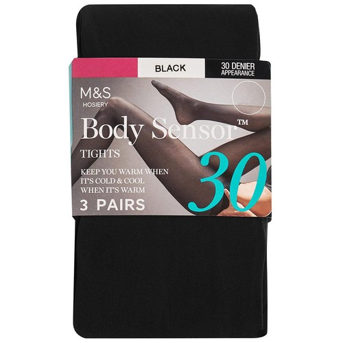 M&S Collection 30 Denier Body Sensor Tights, Extra Large, Black
