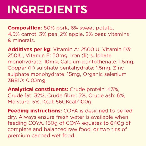 COYA Freeze-Dried Raw Adult Dog Food Pork