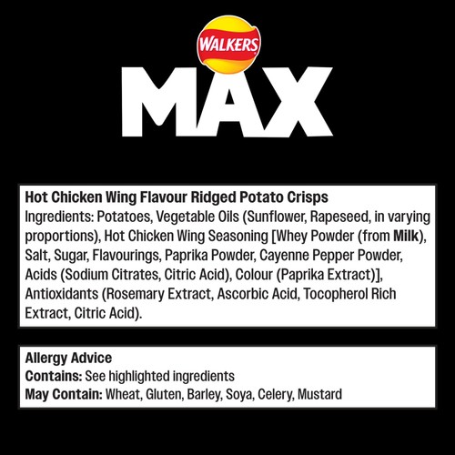 Walkers Max Strong Hot Chicken Wings Sharing Bag Crisps