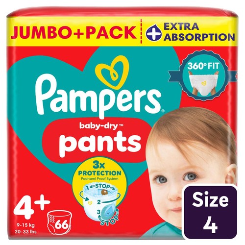 Pampers Baby-Dry Nappy Pants Size 4+ Extra Absorption Jumbo+ Pack