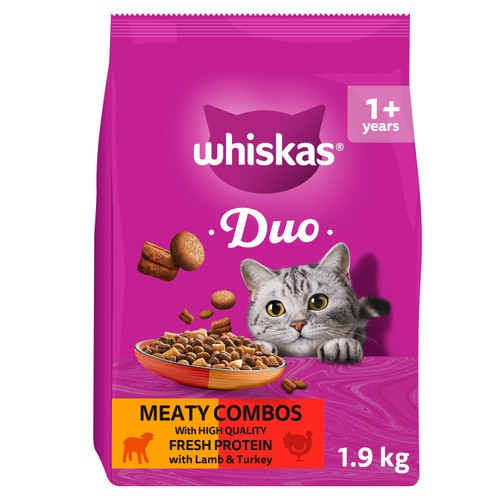 Whiskas 1+ Adult Complete Dry Duo Cat Food Meaty Combo 1.9kg