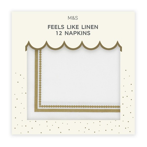 M&S White & Gold Feels Like Linen Napkins