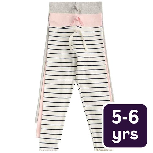 M&S Cotton Rich Striped Leggings, 5-6 Years, Pink