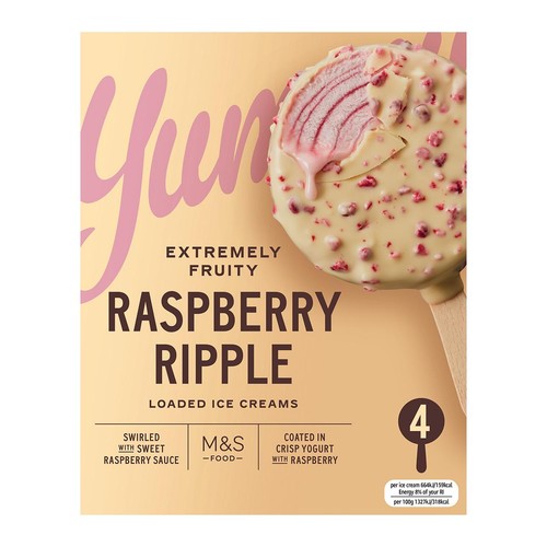 M&S 4 Raspberry Ripple Loaded Ice Creams