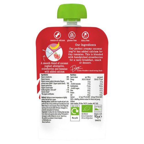 Little Freddie Dairy Free Strawberry Coconut Yoghurt Baby Pouch 6+ Months