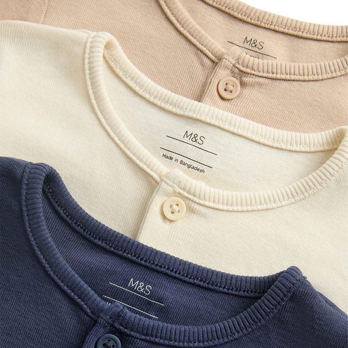 M&S Boys Short Sleeve Henley Tops, 9-12 Months, Navy
