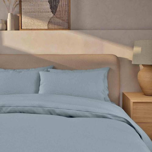 M&S Pure Brushed Cotton Bedding Set, Single, Light Blue
