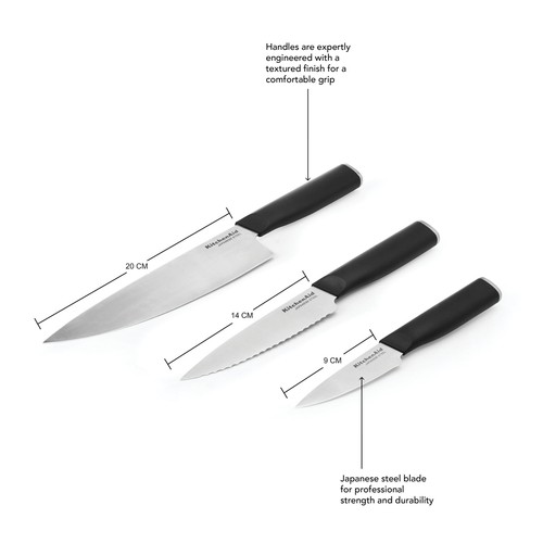 KitchenAid Classic 3-Piece Cooking Knife Set, Sharp Japanese 420J2 Steel